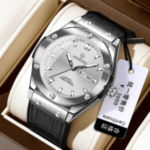 BINBOND Silver Dial Luxury Men’s Watch – Quartz with Day-Date Display